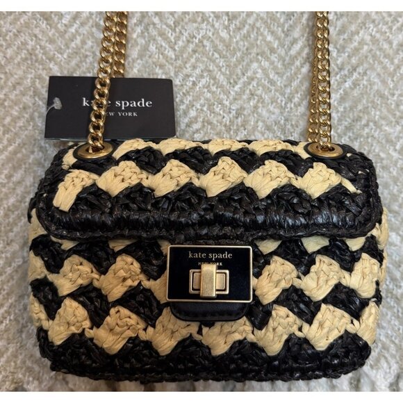 Kate Spade New York Evelyn Striped Crochet Raffia Sm Shoulder Crossbody Bag NEW - Picture 4 of 14